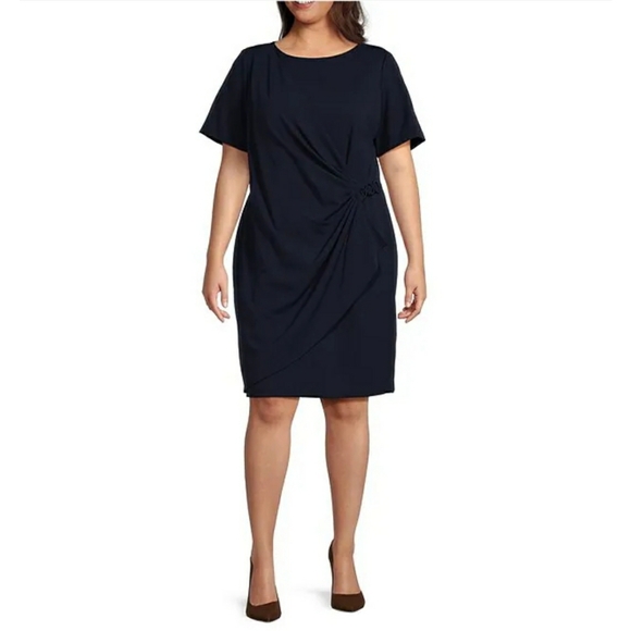 Navy Faux Wrap Dress - Picture 1 of 8